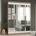 Ver imagem 1 de Guarda-Roupa Solteiro 4 Portas Batentes com Espelhos Rustic/Branco/Rustic Saturno Madesa