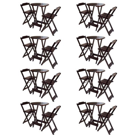 Kit 8 Jogos De Mesa Bistrô De Madeira Com 2 Cadeiras Dobravel Tabaco - Marrom