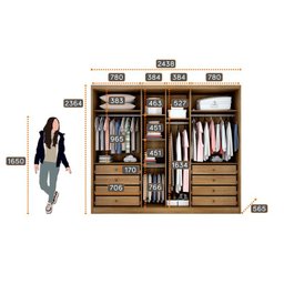 Guarda Roupa Casal 100% MDF 6 Portas 8 Gavetas - Rizon -Cumaru/Ripado 3D - Móveis Novo Horizonte - 5