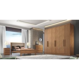 Guarda Roupa Casal 100% MDF 6 Portas 8 Gavetas - Rizon -Cumaru/Ripado 3D - Móveis Novo Horizonte - 3
