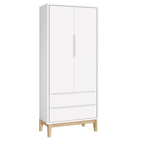 Guarda Roupa Infantil Classic 2 Portas Branco Fosco com Pés Madeira Natural - Reller Móveis