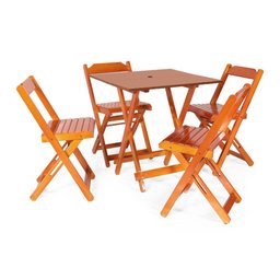 Jogo de Mesa 70x70 C/4 Cadeiras com Furo para Ombrelone Mel - Móveis Britz - 1
