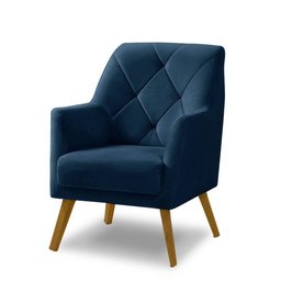 Poltrona Decorativa Bordada Magali Veludo Azul Marinho Lansofbr - 3