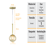 Pendente Globo Esfera de Vidro 12cm - Ouro - Vidro Âmbar - 2527-14-am - 4