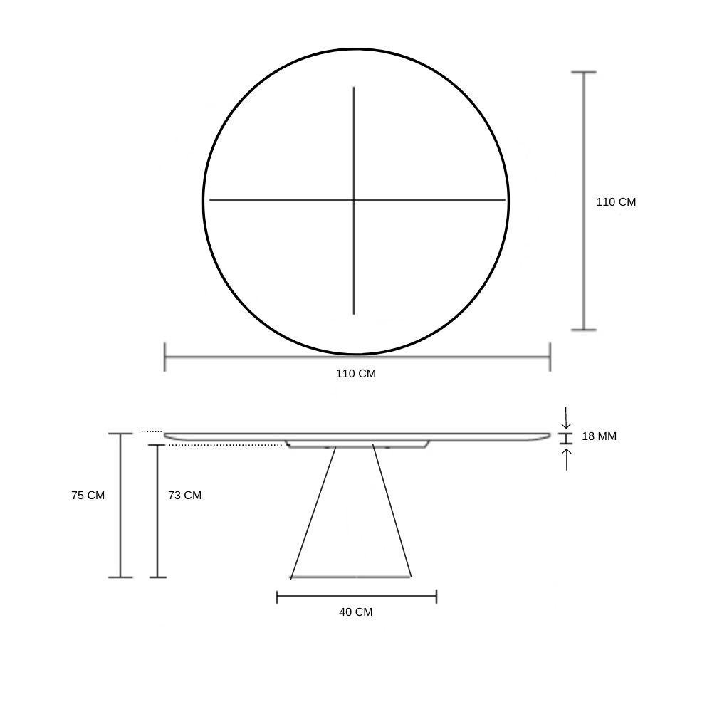 Mesa Cone 110cm Laqueada e Vidro 4mm Branco - 2