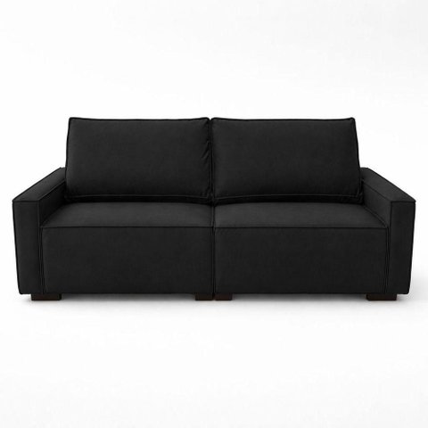 Sofá 2 Metros Contemporâneo Sala Estar Luxo Moderno Suede Preto