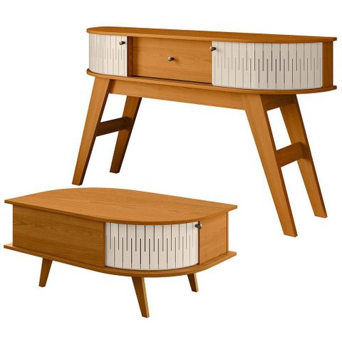 Kit Aparador para Sala Tamar e Mesa de Centro Orgânica Leda M07 Cinamomo Off White - Lyam Decor