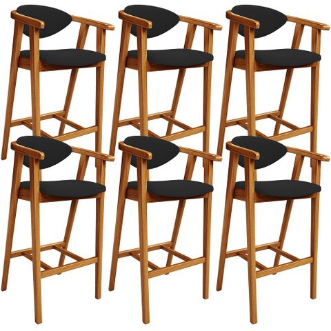 Kit 06 Banquetas Alta Para Cozinha Bancada Bar Sala de Jantar Fixa Cecília L02 Suede Preto - Lyam De
