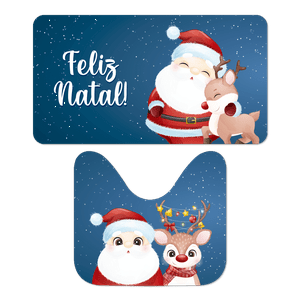 Jogo de Tapete para Banheiro Natalino Noel e Rena Cute Capa de Almofada