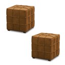 Ver imagem 1 de Kit 2 Puffs Decorativos Augusto 43cm Sala de Estar Couro Caramelo Manchado G88 - Gran Belo