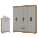 Ver imagem 1 de Guarda Roupa Casal Tóquio 6 Portas com Armário Multiuso 2 Portas Pequeno Damasco Off White - Poquema
