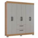 Ver imagem 5 de Guarda Roupa Casal Tóquio 6 Portas com Armário Multiuso 2 Portas Pequeno Damasco Off White - Poquema