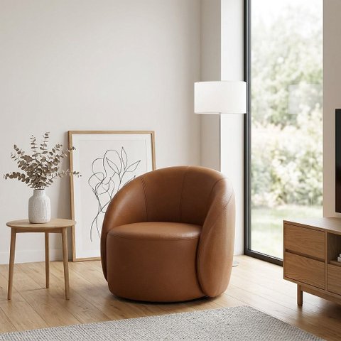 Poltrona Decorativa Orgânica Giratória Lua Sintético PU Whisky D03 - D’Rossi