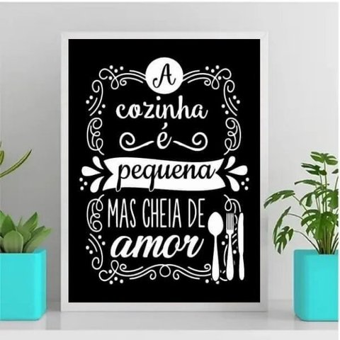 Quadro Decorativo Para Cozinha Pequena 33x24cm:Madeira preta