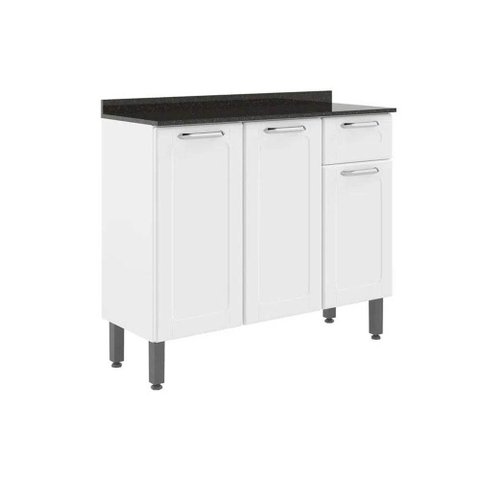 Gabinete de Cozinha Modulado Dona Maria 6173 3 Portas e 1 Gaveta c/ Tampo e Pés Branco - Bertolini