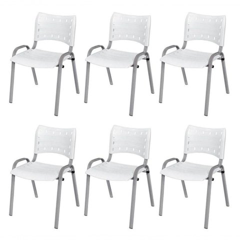 Cadeira Iso Base Cinza Escola, Escritório Branco Kit 6 Un