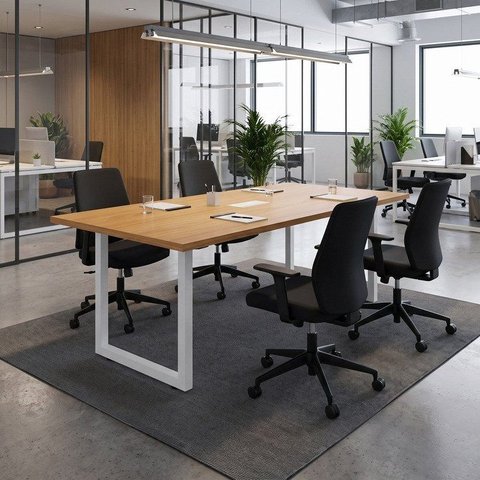 Mesa Reunião Industrial 180x90cm com 1 Caixa de Tomadas Pés Metal Corporate Executive