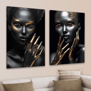 Conjunto 2 Quadros Decoração Sala de Estar Modernos Abstrato