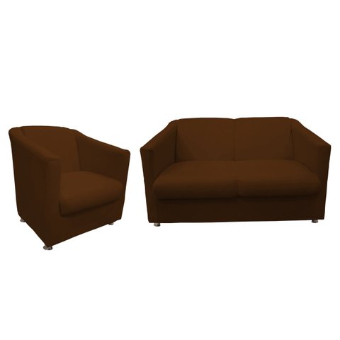 Kit Namoradeira + 1 Poltrona Decorativa Biane Couro Marrom Pés Cromado Mz Decor