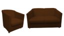 Ver imagem 1 de Kit Namoradeira + 1 Poltrona Decorativa Biane Couro Marrom Pés Cromado Mz Decor