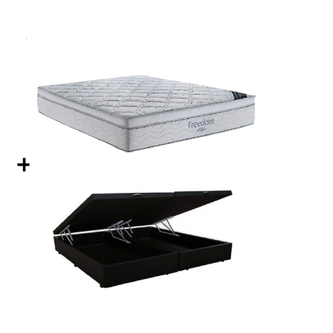 Cama Box Baú Casal Bipartido Preto Colchão Freedom Molas Ensacadas 138x188 - Ortobom