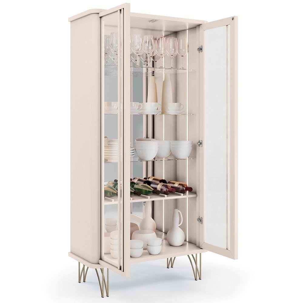 Kit Aparador Buffet Bar Living Santiago com Cristaleira Adega Síria B01 Off White - 6