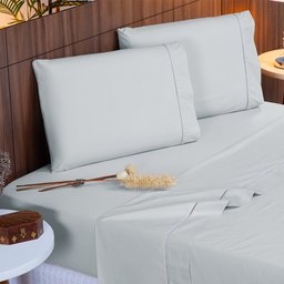 Lençol Ponto Palito 400 Fios Casal 4pçs:Prata - 1