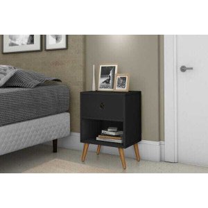 Mesa de Cabeceira com 1 Gaveta Pés Palito Retrô Preto- Rede Móveis
