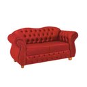 Ver imagem 1 de Sofá Chesterfield Merlô 2 Lugares Suede Vermelho 2,30M / Decoração, recepção, barbearia, sala tv