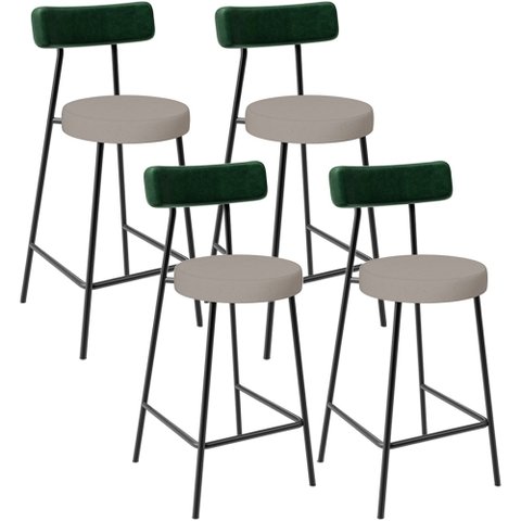 Kit 04 Banquetas Baixa Cozinha e Sala Jantar Bancada Milão L02 Facto Verde Linho Bege - lyam decor L