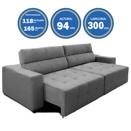 Sofá Top Lubeck 3 Lugares 3 metros Retrátil e Reclinável Suede Cinza – Sofá na Web - 3