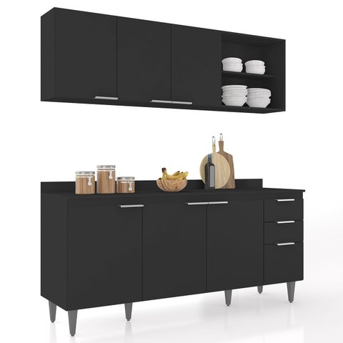 Armário de Cozinha Cp10 e Tampo 178cm Pérola Z34 Preto - Mpozenato