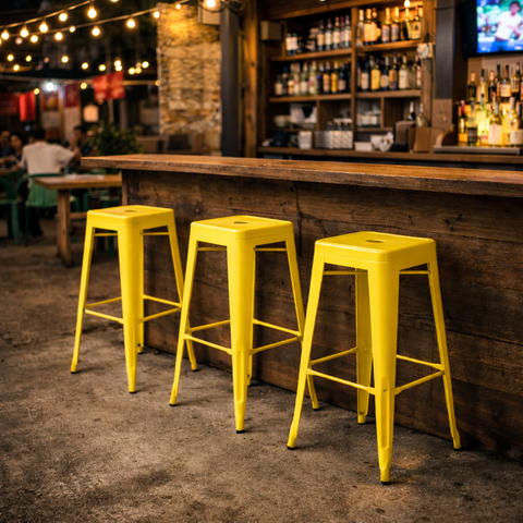 Banqueta Alta em Aço Iron Amarelo