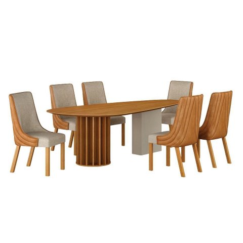 Conjunto Sala de Jantar Mesa Orgânica 200cm 6 Cadeiras Belle sem Tampo Vidro Cinamomo/Off White/Sint