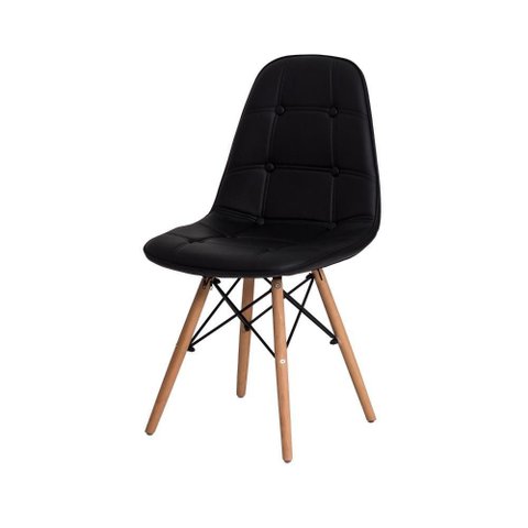 Cadeira Charles Eames Botonê Preta Base Madeira Preto Branco