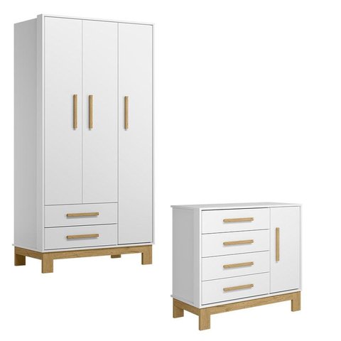 Guarda Roupa 4340 e Cômoda 4355 Q Encanto Slim Branco Acetinado - Qmovi