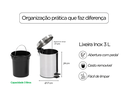 Ver imagem 4 de Lixeira Inox 3L com Pedal e Cesto Interno Banheiro e Cozinha