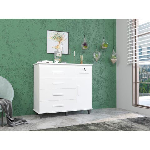 Cômoda Organizadora Tu 5 Gavetas + 1 Porta Cor Branco