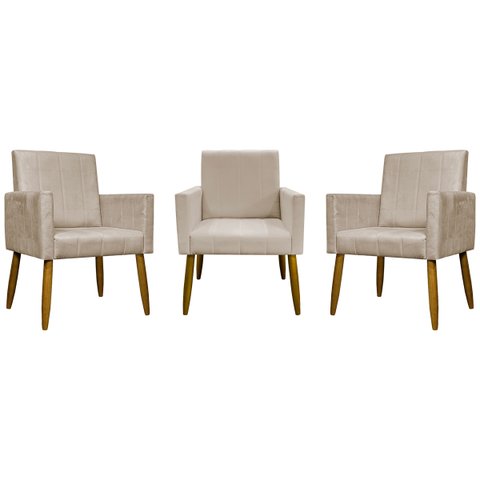 Kit 3 Poltronas Decorativa Para Sala Recepção Escritório Mari Suede Cores