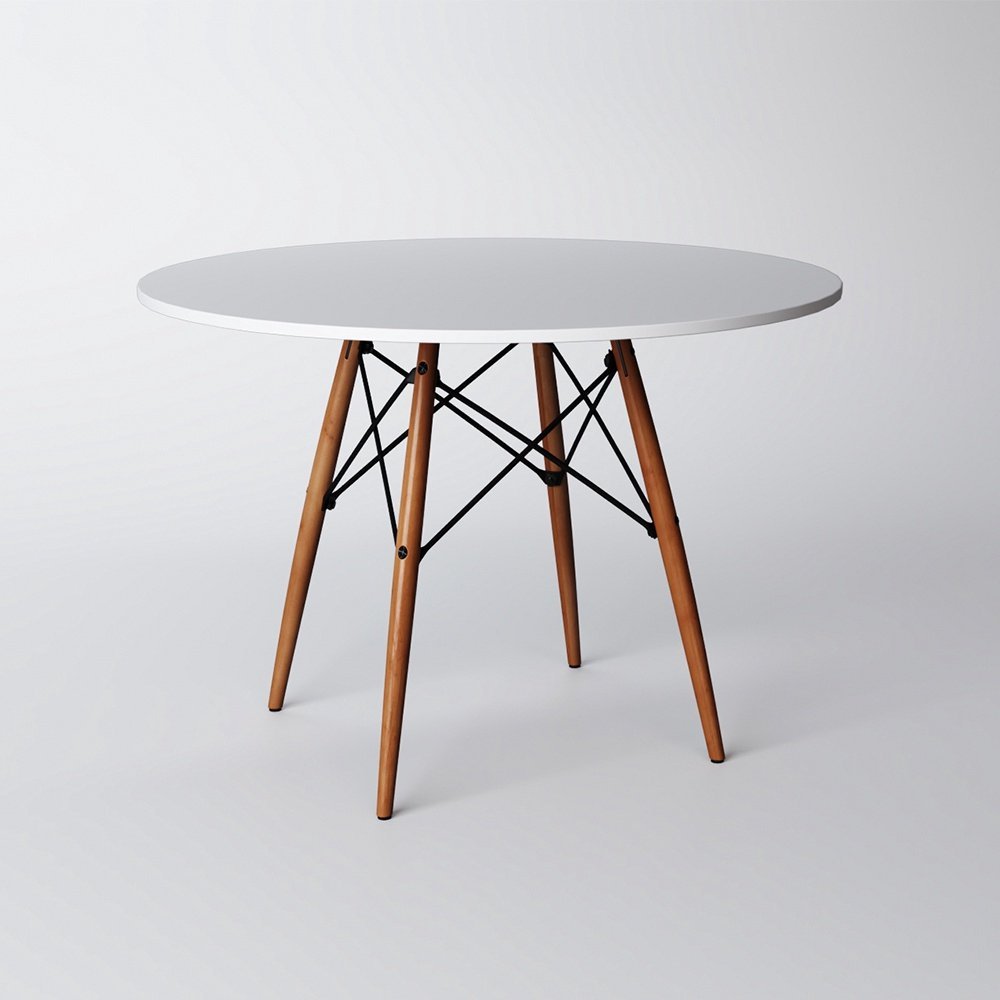 Jogo De Mesa 4 Cadeiras Brancas Eames Eiffel 110 Cm Base Madeira Tampo Branco - 3