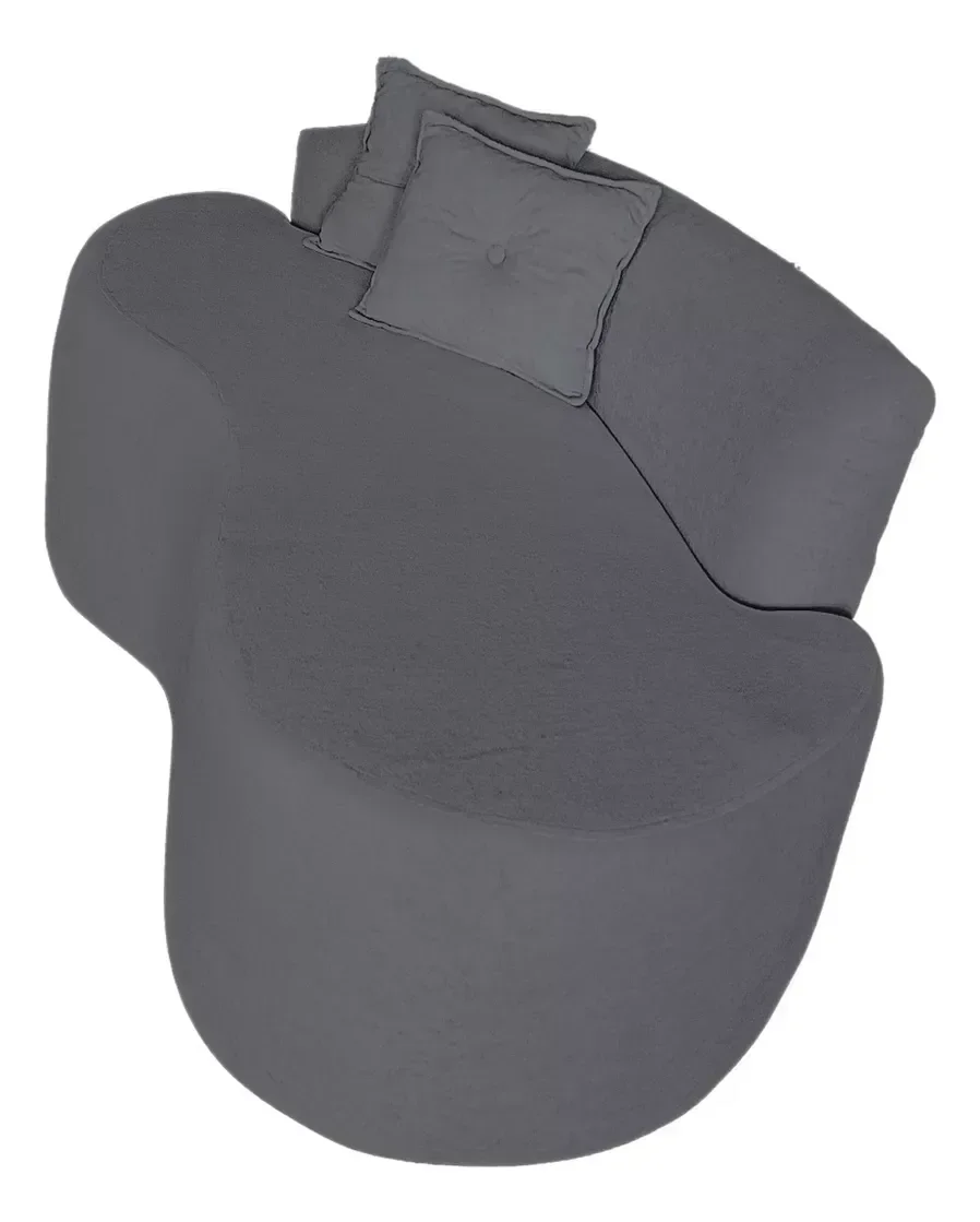 Sofá Feijão Curvo Pequeno 2 Lugares Moderno Forma Orgânica Bouclé Cinza - 4