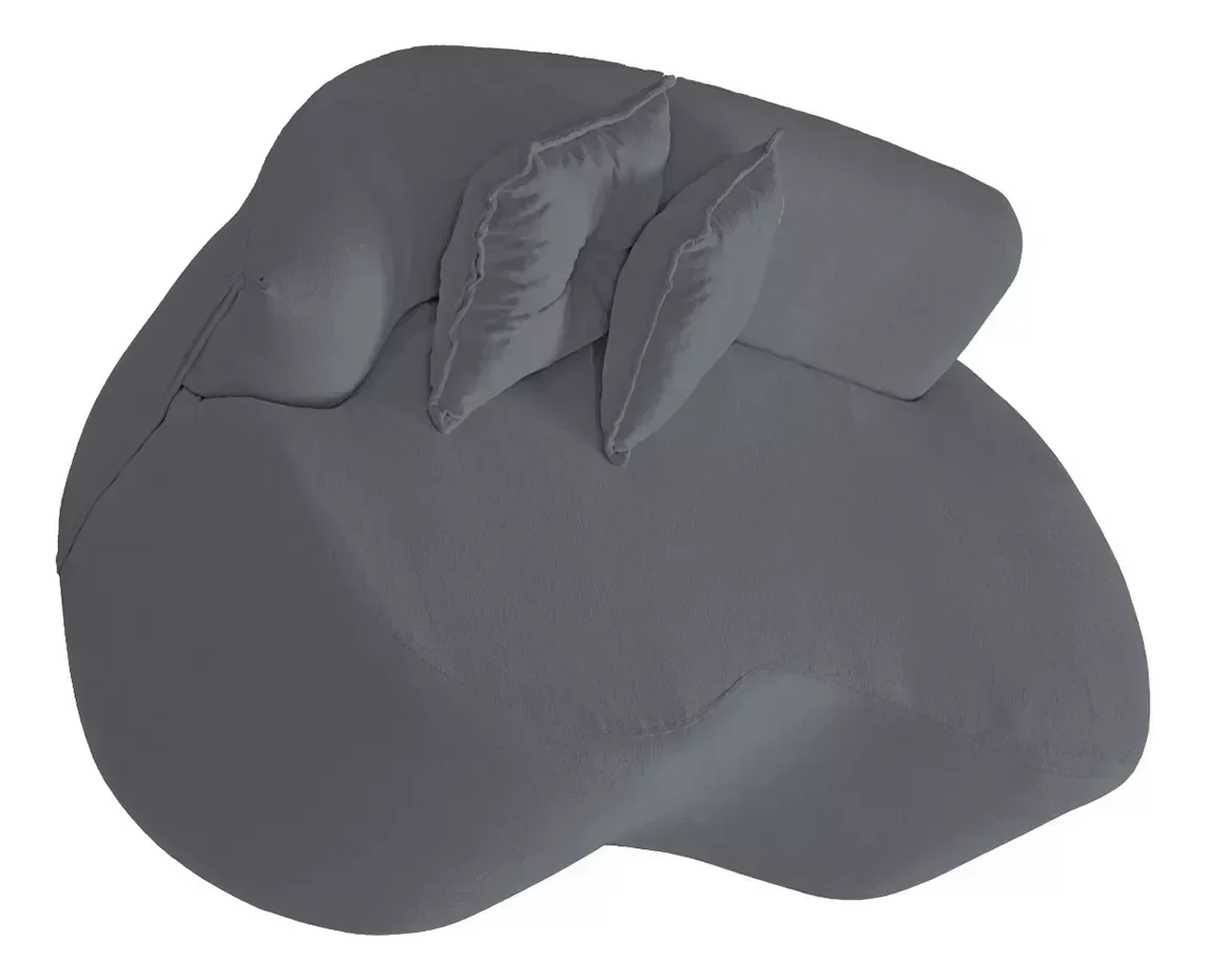 Sofá Feijão Curvo Pequeno 2 Lugares Moderno Forma Orgânica Bouclé Cinza - 2