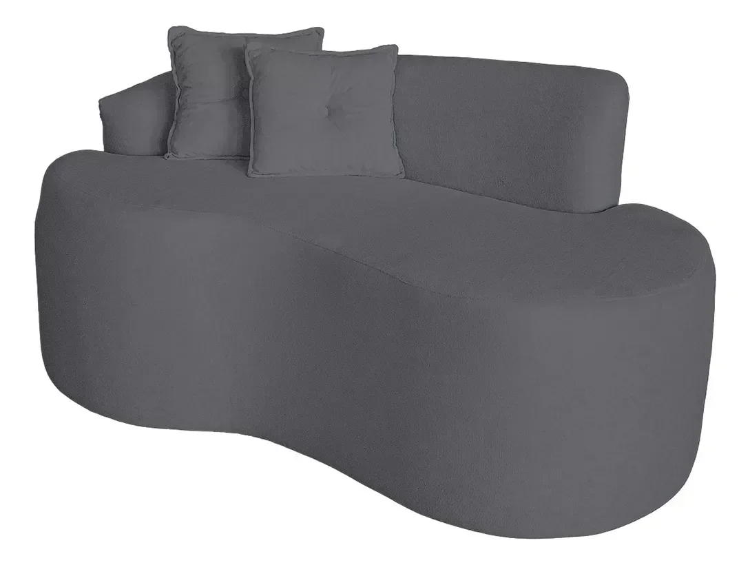 Sofá Feijão Curvo Pequeno 2 Lugares Moderno Forma Orgânica Bouclé Cinza