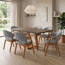 Ver imagem 1 de Conjunto Mesa Julia 6 Lugares Tampo MDF Freijó Cadeiras Helen Cinza Veludo 160cm Ideal Decor
