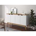 Ver imagem 2 de Buffet / Balcão Pr 1.60m 4 Portas Estilo Retrô com Pés em Madeira Maciça Cor Branco / Cumaru