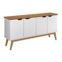 Ver imagem 1 de Buffet / Balcão Pr 1.60m 4 Portas Estilo Retrô com Pés em Madeira Maciça Cor Branco / Cumaru