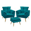 Ver imagem 1 de Kit 2 Poltronas Beta com Puff Lunar Suede Azul Turquesa Aradecor