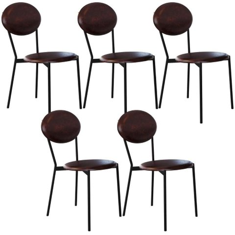 Kit 05 Cadeiras Estofada para Sala de Jantar Azuri Preto C01 Courino Café - Lyam Decor