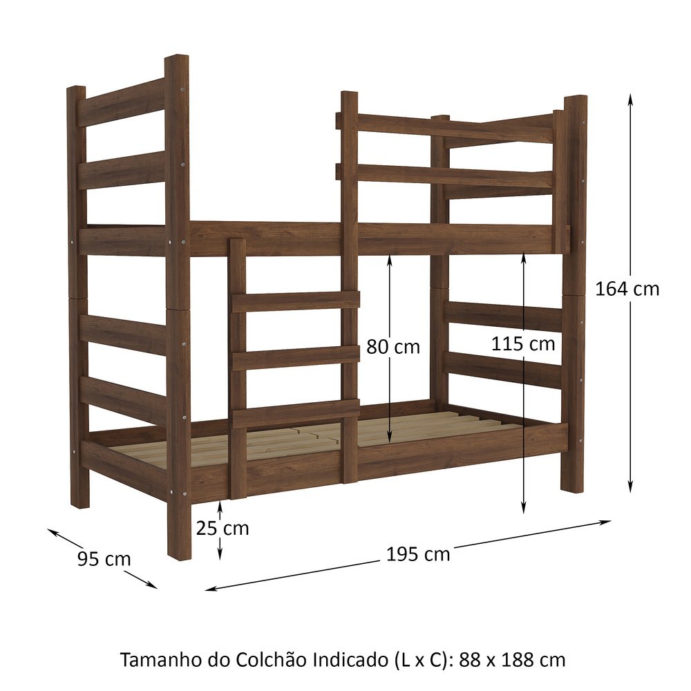 Beliche Madeira Maciça - vira 2 Camas - para Colchão 78/88 x 188cm Dubai Multimóveis CR4137 - 3