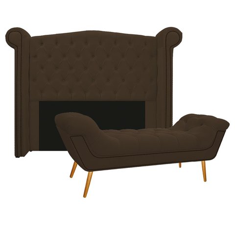 Kit Cabeceira 90 cm Suede + Calçadeira Madrid Marrom